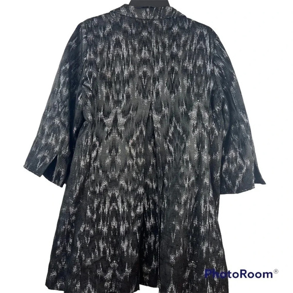 Eileen Fisher Black/Metallic Open Front Longline Jacket 3/4 Sleeve Size M - Picture 2 of 13